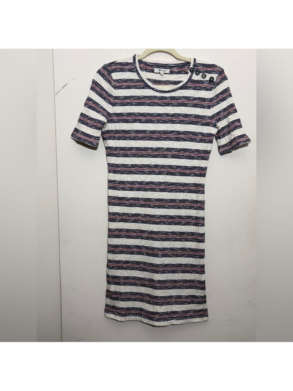 Madewell Womens Short Sleeve Mini Dress Lawton Stripe Knit Buttons Size M